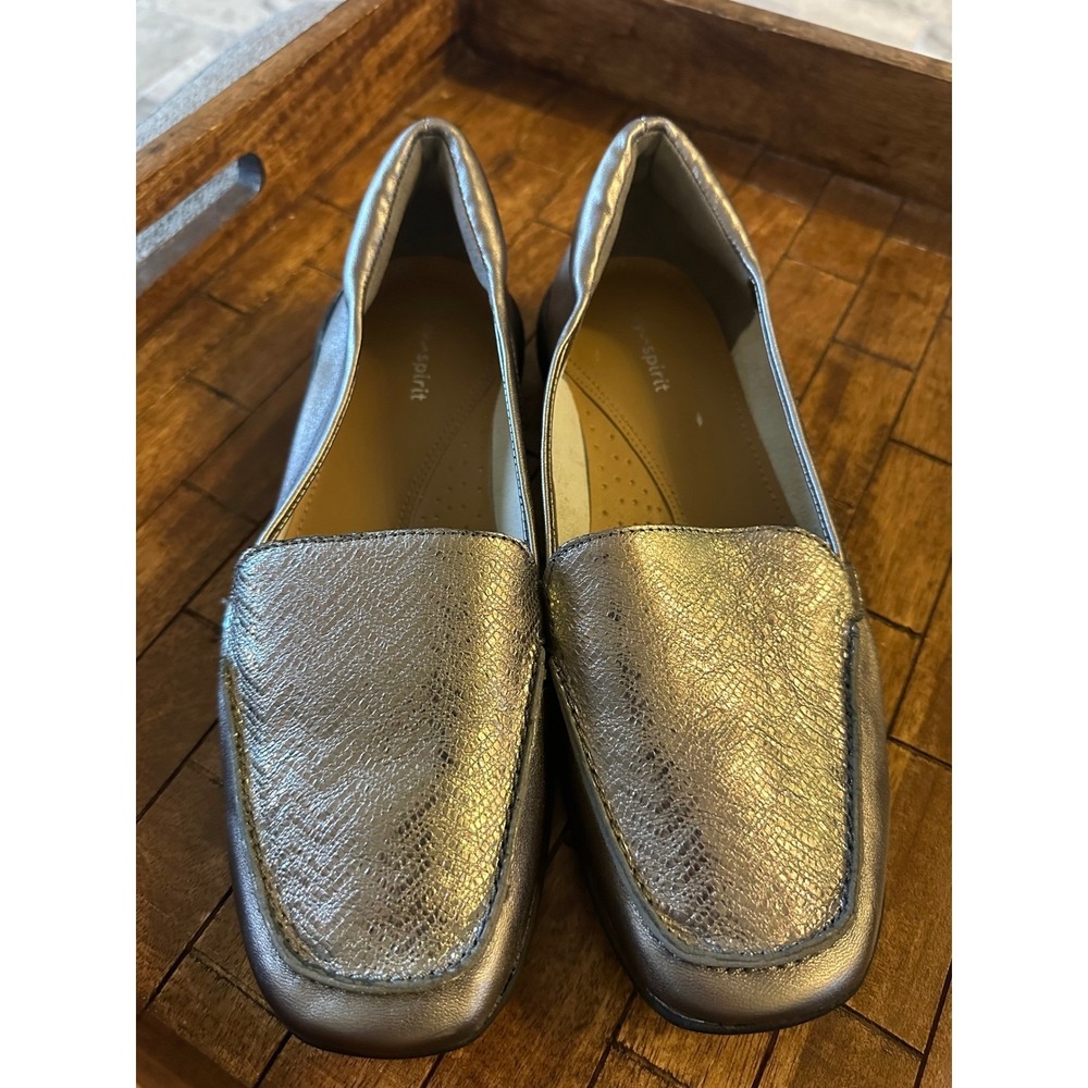 Easy Spirit Metallic Silver Leather Slip On Loafer Comfortable Shoes size 8WW